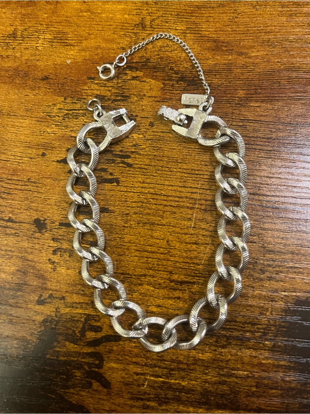 Vintage Monet Silver-Tone Textured Link charm Bracelet